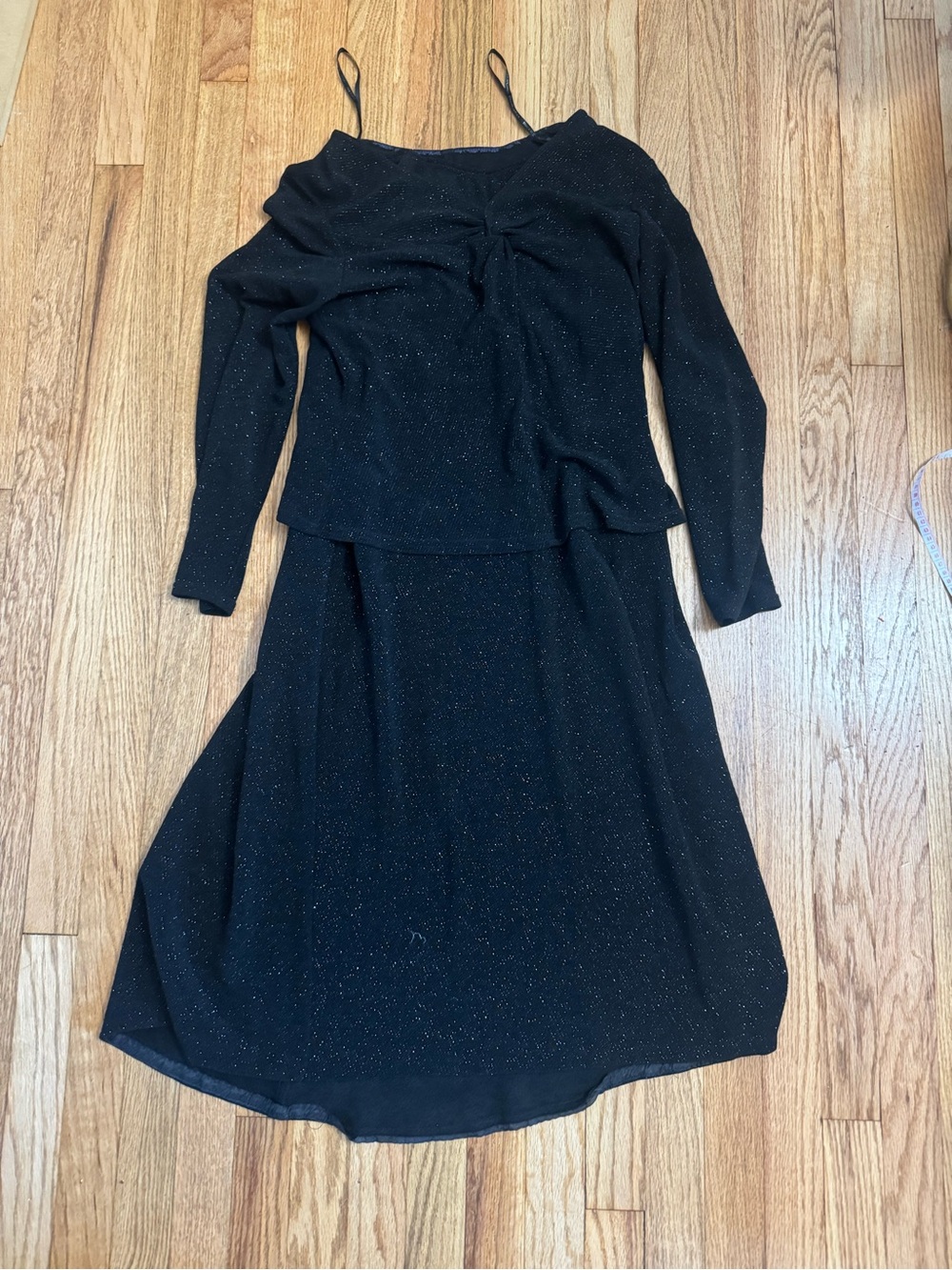 Scott McClintock 2pc Black Glitter Knit V-Neck Top & Skirt 14W